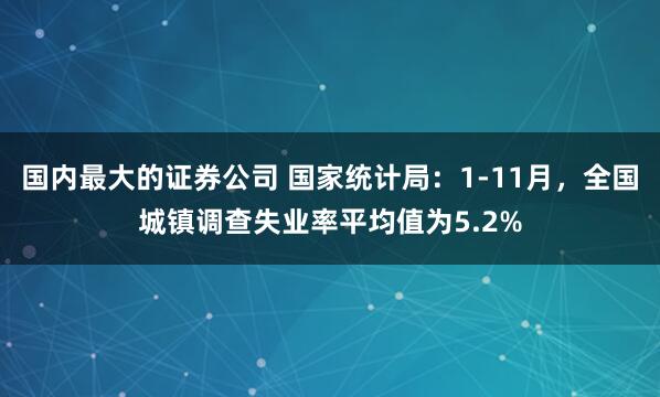 国内最大的证券公司 国家统计局：1-11月，全国城镇调查失业率平均值为5.2%